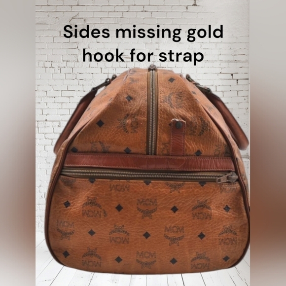 MCM Visetos Leather Boston Bag Brown Unisex Vintage - Picture 5 of 17